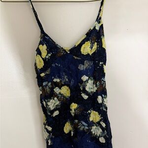 Anthropologie Navy and Yellow Floral Dress